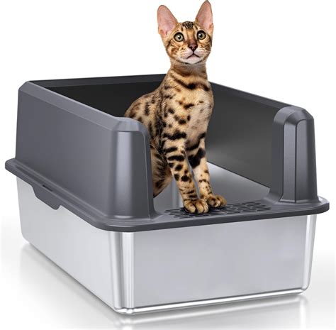 high-sided stainless steel litter box|enclosed stainless steel.